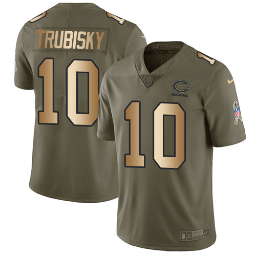 Nike Bears #10 Mitchell Trubisky Olive/Gold Youth Stitched NFL Limited Salute to Service Jersey